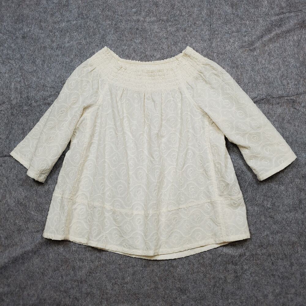 Current Elliot Top Womens Size 0 Off Shoulder Embroidered Eyelet Smocked Boho